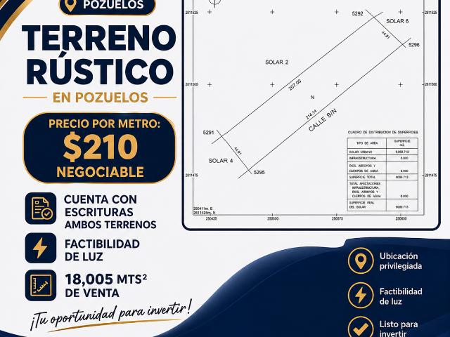 TERRENO RÚSTICO EN VENTA EN POZUELOS