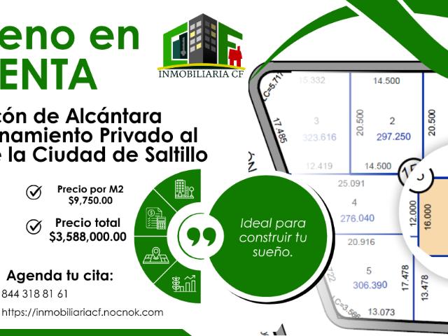 Terreno residencial en Rincón de Alcántara, Saltillo Ideal para inversión