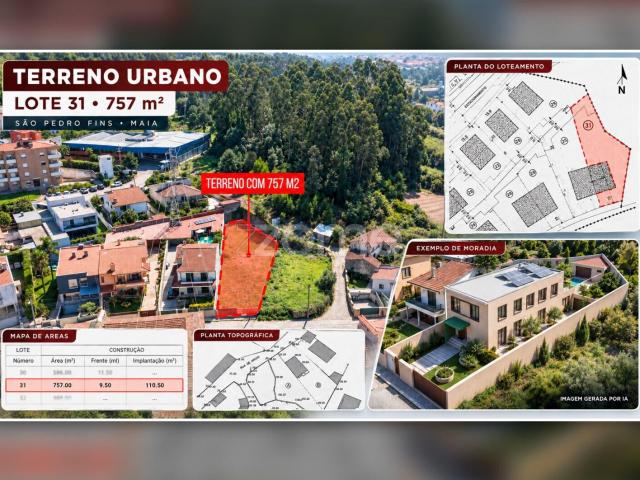 Terreno Urbano | 757 m² | São Pedro Fins, Maia