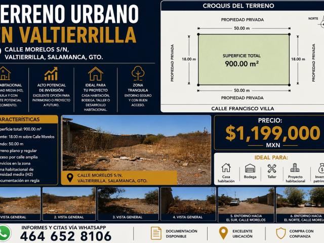 terreno urbano en venta en valtierrilla 900 m²