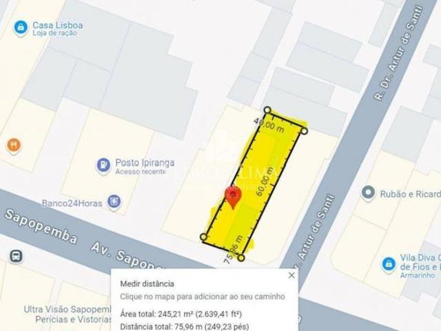 Terreno 249m² sendo 8,37 X 30 na Vila Santa Clara