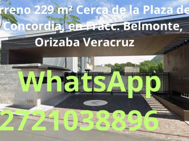 Terreno 229 m² Cerca de la Plaza de Toros La Concordia, en Fracc. Belmonte, Orizaba Veracruz
