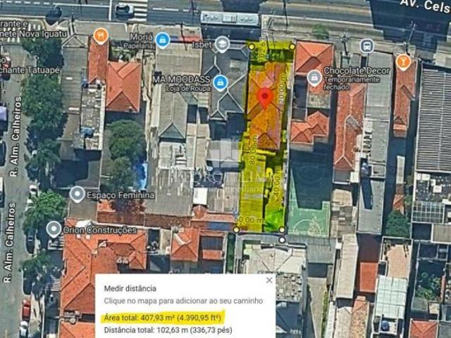 Terreno 400m², 10 X 40, ZEUP no Tatuapé