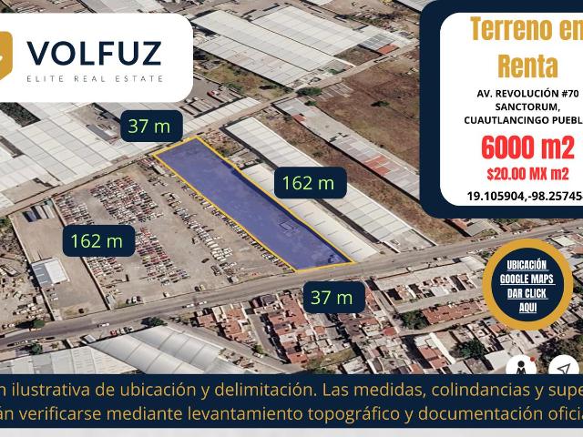 Terrenos en Renta de Uso Comercial en SANCTORUM Cuautlancingo Puebla