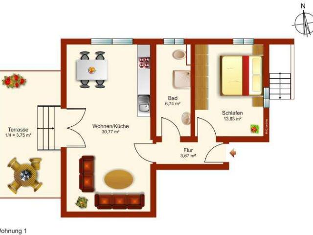 TOP! 2 Zimmer Wohnung im EG eines kernsanierten Wohn und Geschäftshaus in Peißenberg