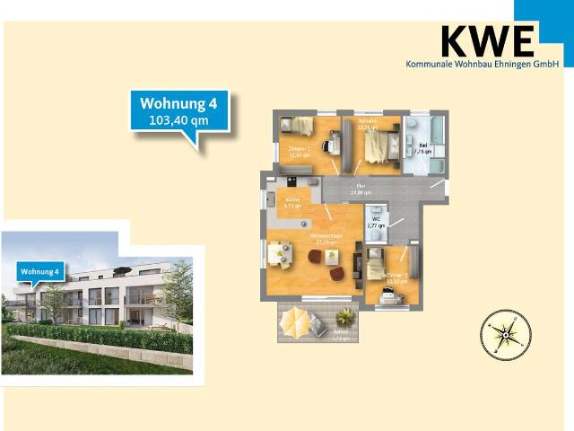 Top geschnittene 4 Zimmer Wohnung im Obergeschoss – viel Platz für die Familie: Wohnung Nr. 4