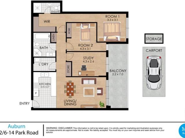Total 121sqm / Family Sized 2 Bedroom + Large Study Potential 3rd Bedroom / Seamless Indoor Outdoor Living / Low Strata Levies / Level 7