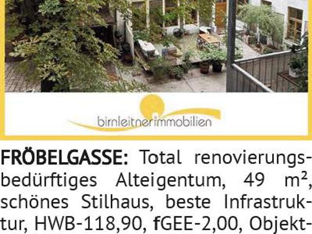 Total renovierungsbedürftiges Alteigentum, 49 m², schönes Stilhaus, beste Infrastruktur, HWB 11