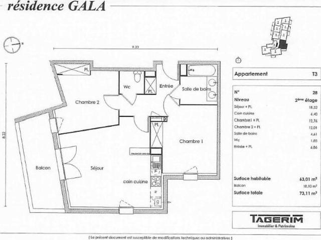 TOULOUSE / Location Appartement 3 Pièces 63 m²