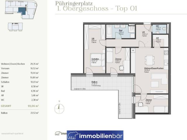 Trattnach.Quartier großzügige 4 Zimmerwohnung mit Blick in den Innenhof