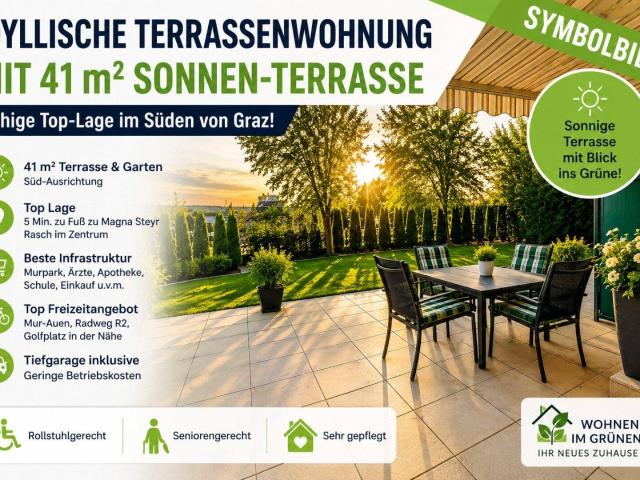 Traumhafte Gartenwohnung mit Sonnen Terrasse – Ruhige Top Lage nahe Magna Steyr | Tiefgarage | TOP Preis