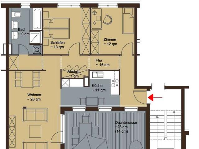 TRAUMHAFTE PENTHOUSEWOHNUNG! 3 Zimmer, offener Wohn /Essbereich, riesige Dachterrasse!