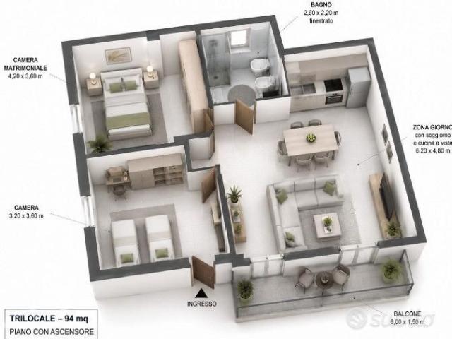 Trilocale con posto auto e balcone a Gavirate