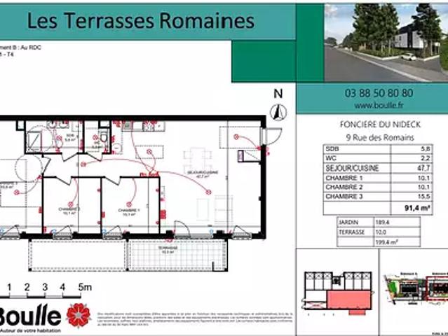 Truchtersheim 67370 Location appartement 4 pièces t4 terrasse parking