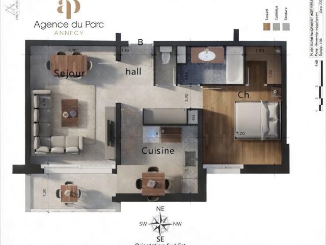 Type 2 Rue des mouettes en nue propriété 51m² Annecy le Vieux