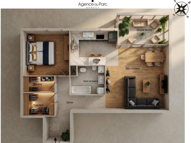 Type 2 Vue sur jardin 54m² Annecy