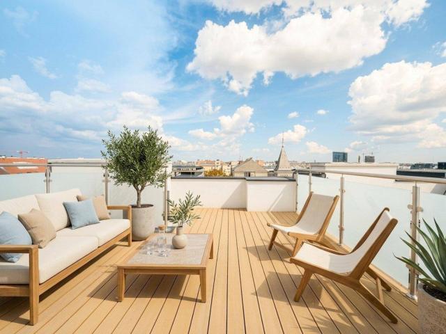 Über den Dächern des Stuwerviertels: elegante 3 Zimmer Dachgeschosswohnung mit privater Dachterrasse nahe Prater