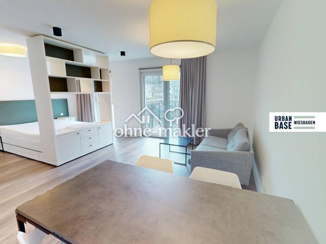 URBAN BASE: Vollmöbliertes 1 Zimmer Apartment mit EBK, BALKON, ALL IN MIETE, UVM. im Wiesbadener Stadtzentrum