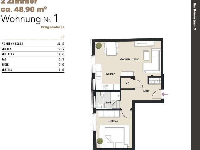 Urban Living am Römerturm – charmante 2 Zimmer Wohnung! WE 1