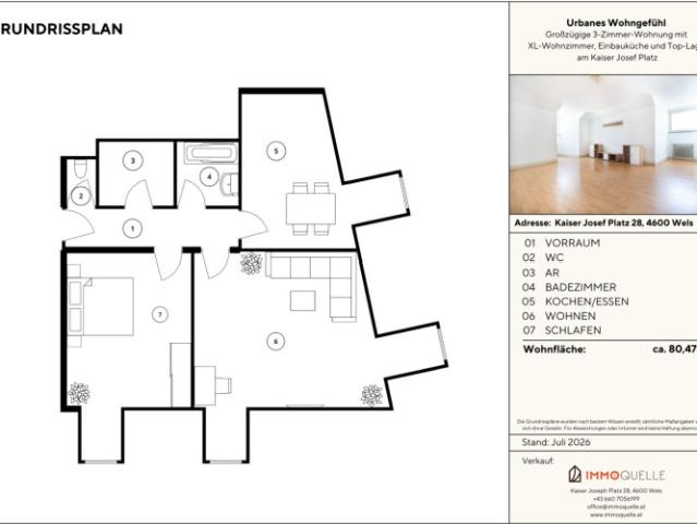 Urbanes Wohngefühl Großzügige 3 Zimmer Wohnung mit XL Wohnzimmer, Einbauküche und Top Lage am Kaiser Josef Platz