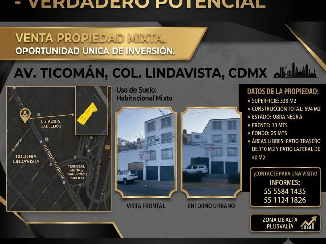 Venta Terreno, Av Ticomán, Lindavista, Excelente Ubicación
