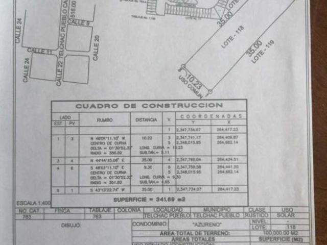 Venta terreno residencial Azureno Telchac
