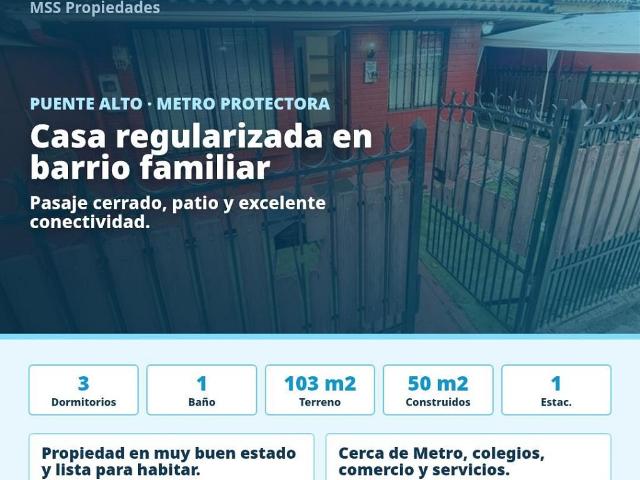 Venta Casa Puente alto Metro protectora de la infancia