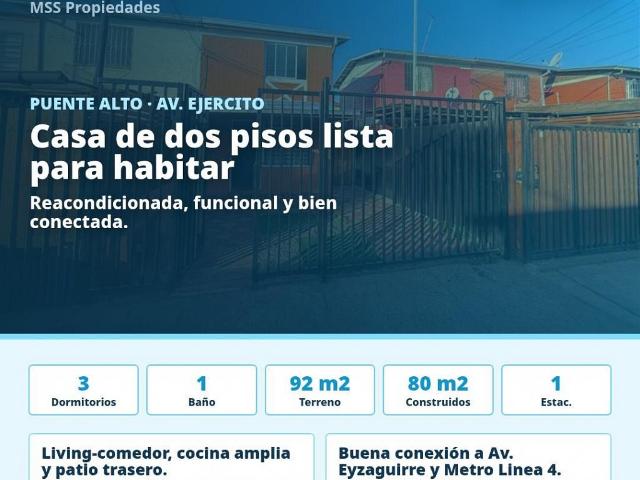 Venta Casa Puente alto AV EJERCITO CON AV EYZAGUIRRE