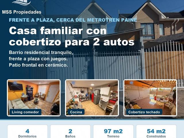 Venta Casa Paine Metrotren paine, villa jardin de las americas