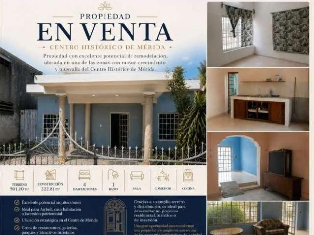 Venta de casa en el Centro de merida con terreno amplio