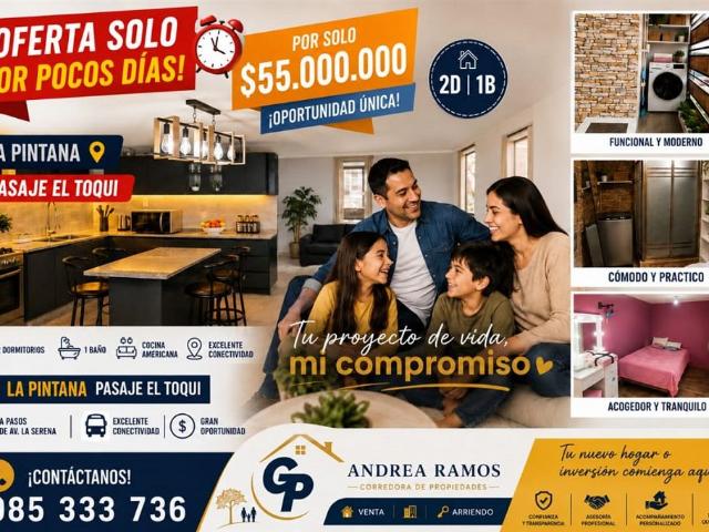 Venta Departamento La pintana Av. la serena, entre general arriaga y los olmecas