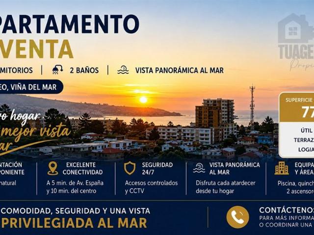Venta Departamento Viña del mar DEPARTAMENTO EN VENTA | 3 DORMITORIOS | 2 BAÑOS | VISTA PANORÁMICA AL MAR | RECREO, VIÑA DEL MAR