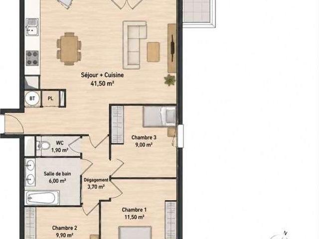 Vente appartement 4 pièces Croix sainte 13