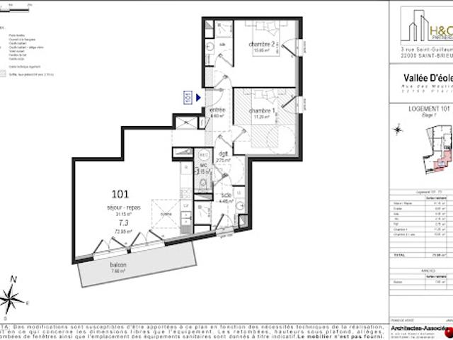 Vente Appartement 3 pièces 73.95 m2 Plerin