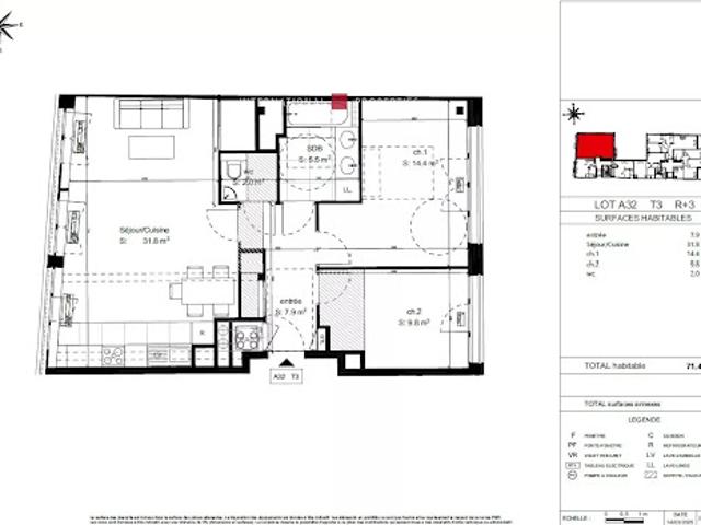 Vente Appartement 3 pièces 71.4 m2 Paris 18ème