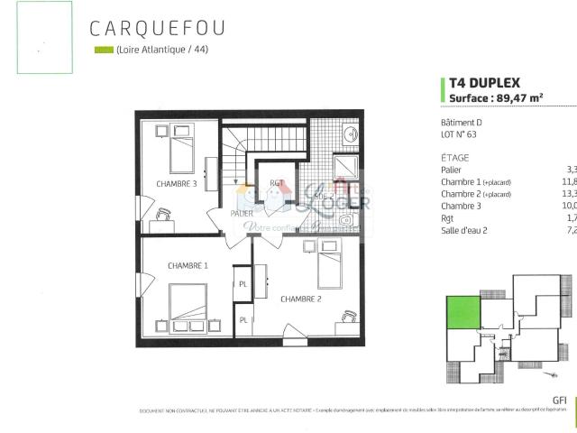 Vente appartement 3 pièces Carquefou 44