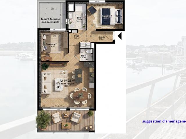 Vente appartement T3 de 71 m² avec vue sur le port et grand balcon, Perros Guirec 22700
