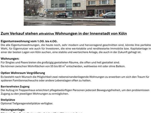 Verkauf Eigentumswohnungen, Köln Altstadt Nord – Von Privat