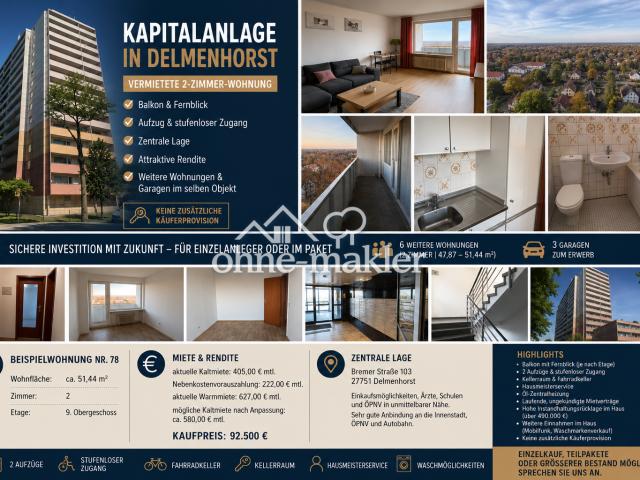 Vermietete 2 Zimmer Wohnung mit Balkon und Fernblick – attraktive Kapitalanlage in Delmenhorst