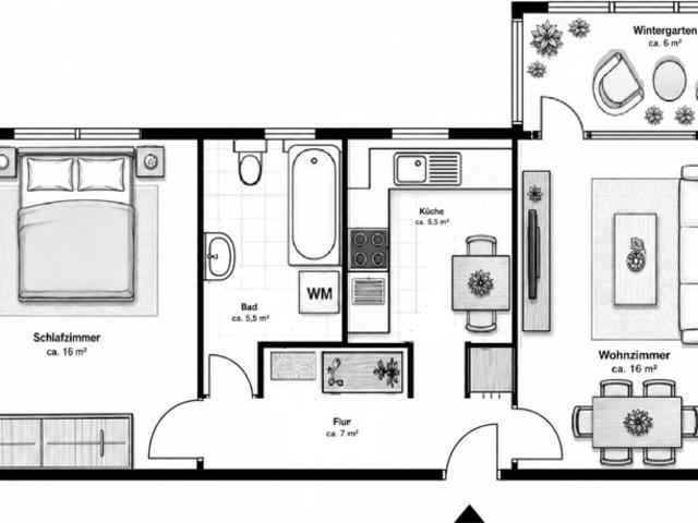 Vermietete 2 Zimmer Wohnung nahe Uni mit Wintergarten & EBK