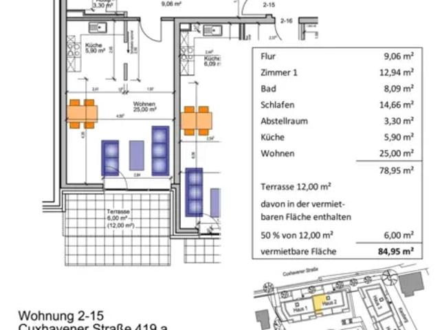 Vermietung einer 3 Zimmer Wohnung 2 15, mit ca. 84,95 m² Wohnfläche, EG mit Terrasse in 21149 Hamburg Neugraben Fischbek