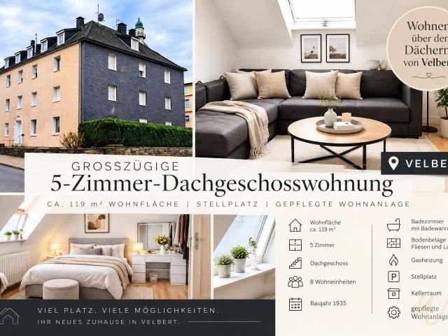 Viel Platz über den Dächern von Velbert 5 Zimmer auf ca. 119 m² mit Stellplatz