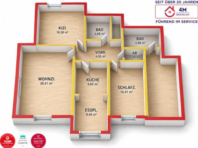 Viel Platz und hoher Wohnkomfort: 3 Zimmer Wohnung mit zwei Bädern und Parkplatz