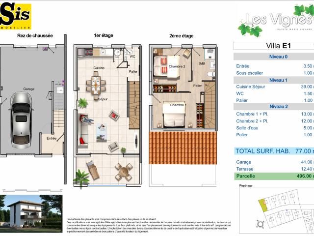 Villa neuve, 3 faces, grand garage.