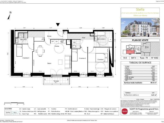 VILLIERS SUR MARNE – Appartement 4 pièces 89,12 m² avec terrasse