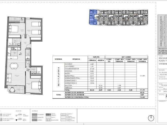Vivienda A Escalera I Planta Primera con jardines y piscina en zonas comunes, con terraza y balcón dando a la piscina