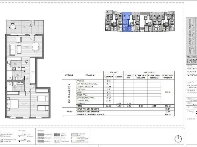 Vivienda A Escalera II Planta Baja con jardines y piscina en zonas comunes, le corresponde una terraza de uso exclusivo de 16,14 m2 dando a la piscina
