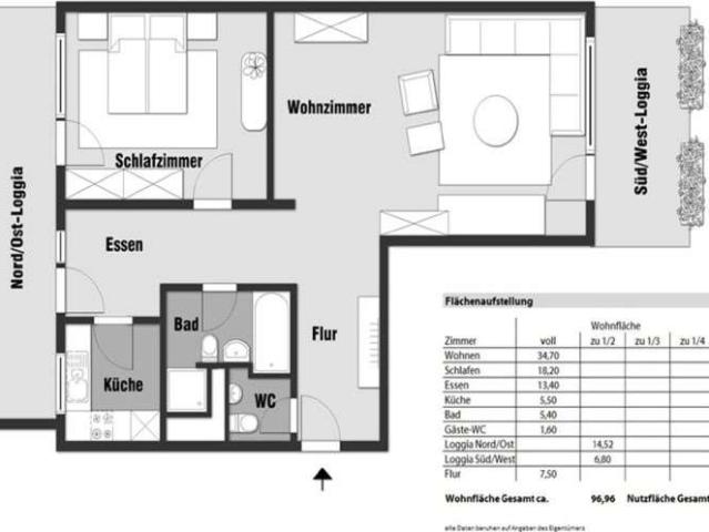 VON PRIVAT: 2,5 Zimmerwohnung in Sachsenhausen Süd mit Schwimmbad und Sauna