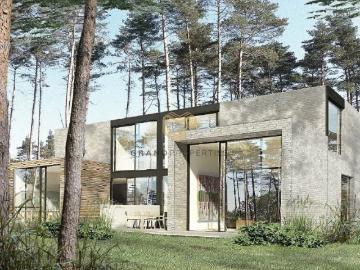 Nowoczesny dom bliźniak z dużymi przeszkleniami i ogrodem