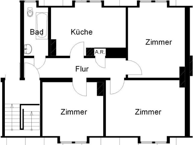 WG geeignet und stadtnah: gut geschnittene 3 Zi. Whg. mit Küche und Bad